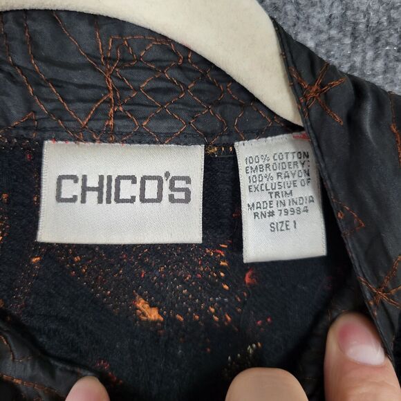 CHICOS Black Red Artsy Town Building Temple Embroider Jacket SIZE 1 US MEDIUM 8 - Picture 12 of 14